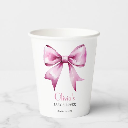 Pink Bow Ribbon Baby Shower 紙コップ (裏面)