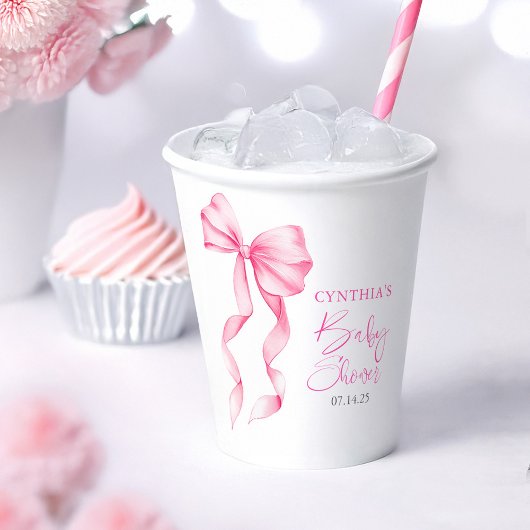 Pink Bow Ribbon Baby Shower 紙コップ
