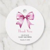 Pink Bow Ribbon Baby Shower Thank You フェイバータグ (正面)