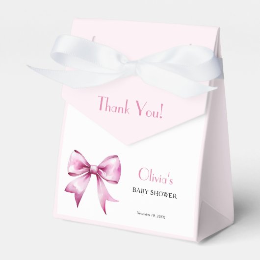 Pink Bow Ribbon Baby Shower Thank You フェイバーボックス (正面サイド)