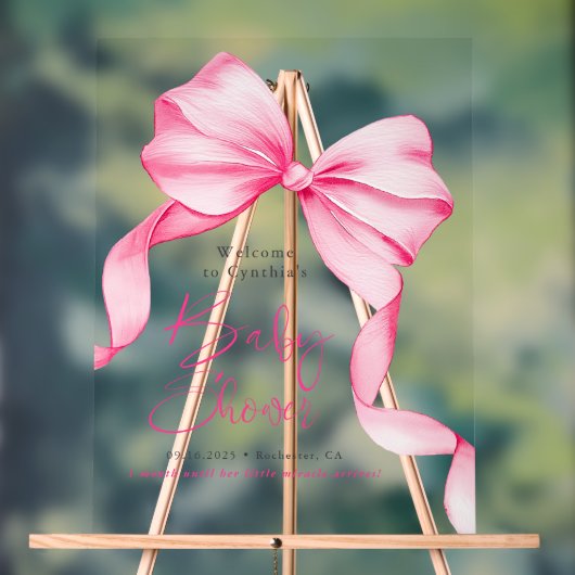 Pink Bow Ribbon Baby Shower Welcome  アクリルサイン (ニュートラル)