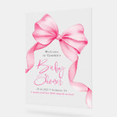 Pink Bow Ribbon Baby Shower Welcome  アクリルサイン (傾斜)
