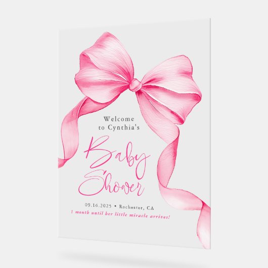 Pink Bow Ribbon Baby Shower Welcome  アクリルサイン (傾斜)