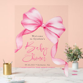 Pink Bow Ribbon Baby Shower Welcome  アクリルサイン