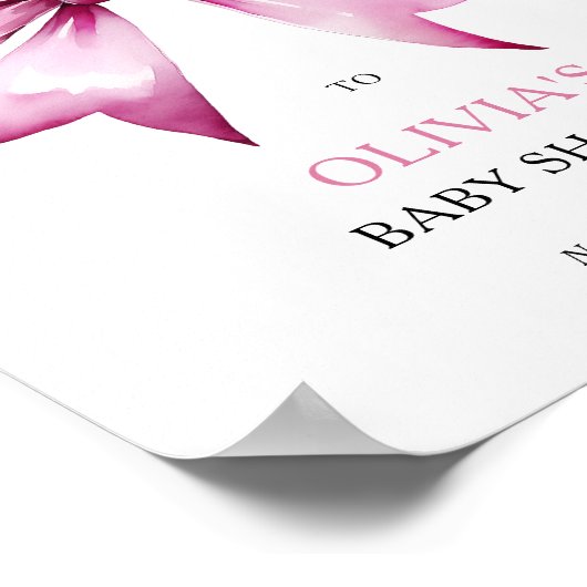 Pink Bow Ribbon Baby Shower Welcome ポスター (角)