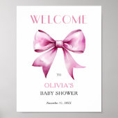 Pink Bow Ribbon Baby Shower Welcome  ポスター (正面)