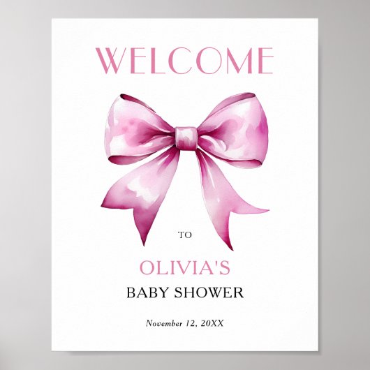 Pink Bow Ribbon Baby Shower Welcome  ポスター (正面)