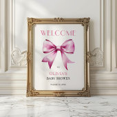 Pink Bow Ribbon Baby Shower Welcome ポスター