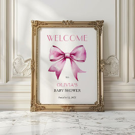 Pink Bow Ribbon Baby Shower Welcome  ポスター