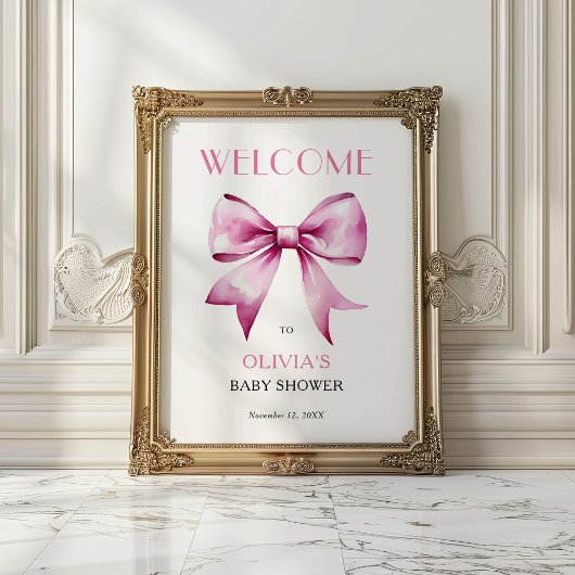 Pink Bow Ribbon Baby Shower Welcome  ポスター