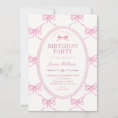 Pink bow ribbon birthday 招待状 (正面)