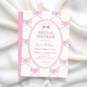 Pink bow ribbon bridal shower 招待状