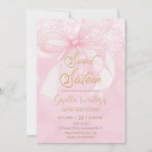 Pink Bow Ribbon Coquette Sweet 16 Sixteen Birthday 招待状 (正面)