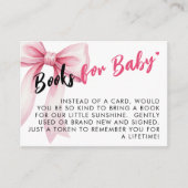 Pink Bow Ribbon Cute Baby Shower Book Request エンクロージャーカード (正面)