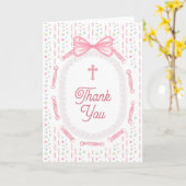 Pink Bow Ribbon Frame Floral Religious Thank You カード (黄色い花)