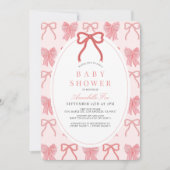 Pink Bow Ribbon Pattern Girl Baby Shower 招待状 (正面)