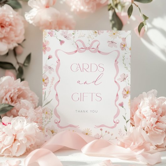 Pink Bow ribbon Wildflower Cards and gifts ポスター