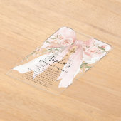 Pink Bow Rose Floral Girl Christening アクリル招待状 (レイダウン)