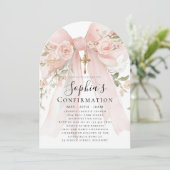 Pink Bow Rose Floral Girl Confirmation Arch 招待状 (スタンド正面)