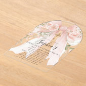 Pink Bow Rose Floral Girl First Communion アクリル招待状 (レイダウン)