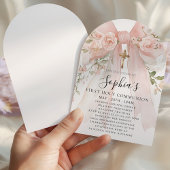 Pink Bow Rose Floral Girl First Communion Arch 招待状