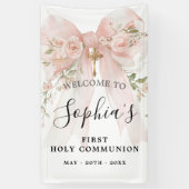 Pink Bow Rose Floral Girl First Communion Vertical 横断幕 (縦)