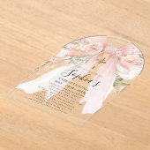 Pink Bow Rose Floral Girl's Christening Arch アクリル招待状 (レイダウン)
