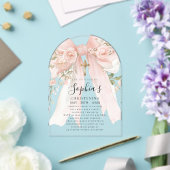 Pink Bow Rose Floral Girl's Christening Arch アクリル招待状 (インサイチュ (ウェディング))