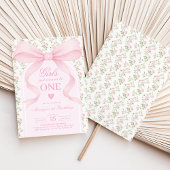 Pink Bow Rose Girls Just Wanna Be One 1st Birthday 招待状