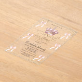 Pink Bow Royal Crow Confetti Sweet 16 アクリル招待状 (レイダウン)