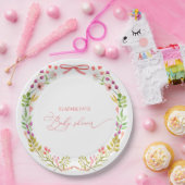 Pink Bow Rustic Floral Garden Baby Shower ペーパープレート (パーティー)