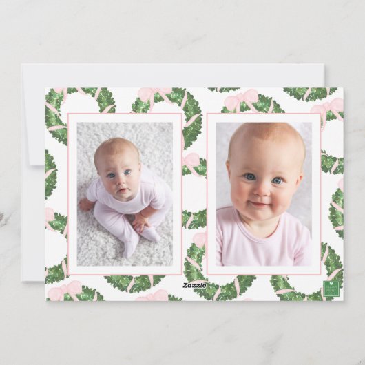 Pink Bow Sash Christmas Monogram Wreath シーズンカード (裏面)