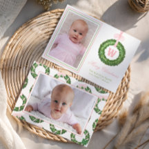 Pink Bow Sash Christmas Monogram Wreath