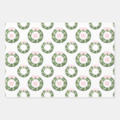 Pink Bow Sash Christmas Monogram Wreath ラッピングペーパーシート (正面2)