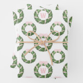Pink Bow Sash Christmas Monogram Wreath ラッピングペーパーシート (インサイチュ)