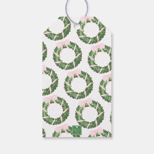 Pink Bow Sash Christmas Monogram Wreath Enclosure ギフトタグ (裏面)