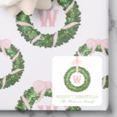 Pink Bow Sash Christmas Monogram Wreath Enclosure スクエアシール