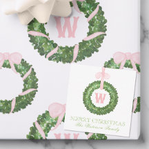 Pink Bow Sash Christmas Monogram Wreath Enclosure