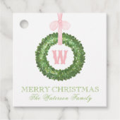 Pink Bow Sash Christmas Monogram Wreath Enclosure フェイバータグ (正面)