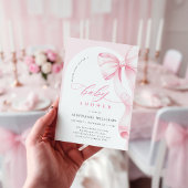 Pink Bow Script Baby Shower Invitation 招待状