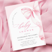 Pink Bow Script Baby Shower Invitation 招待状