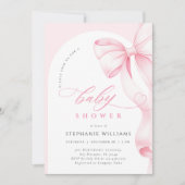 Pink Bow Script Baby Shower Invitation 招待状 (正面)