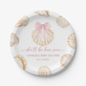 Pink Bow Seashell Baby Shower  Paper Plates ペーパープレート (正面)