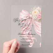 Pink Bow She's Tying the Knot Bridal Shower アクリル招待状 (インサイチュ (ポータブル))