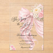 Pink Bow She's Tying the Knot Bridal Shower アクリル招待状 (正面)