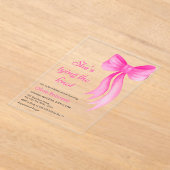 Pink Bow She's Tying the Knot Bridal Shower  アクリル招待状 (レイダウン)