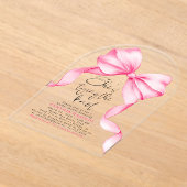 Pink Bow She's Tying the Knot Bridal Shower  アクリル招待状 (レイダウン)