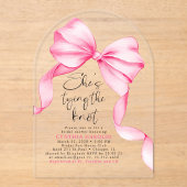 Pink Bow She's Tying the Knot Bridal Shower  アクリル招待状 (正面)