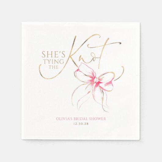 Pink Bow She's Tying the Knot Bridal Shower スタンダードカクテルナプキン (正面)