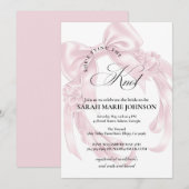 Pink Bow She's tying the knot Bridal Shower 招待状 (正面/裏面)